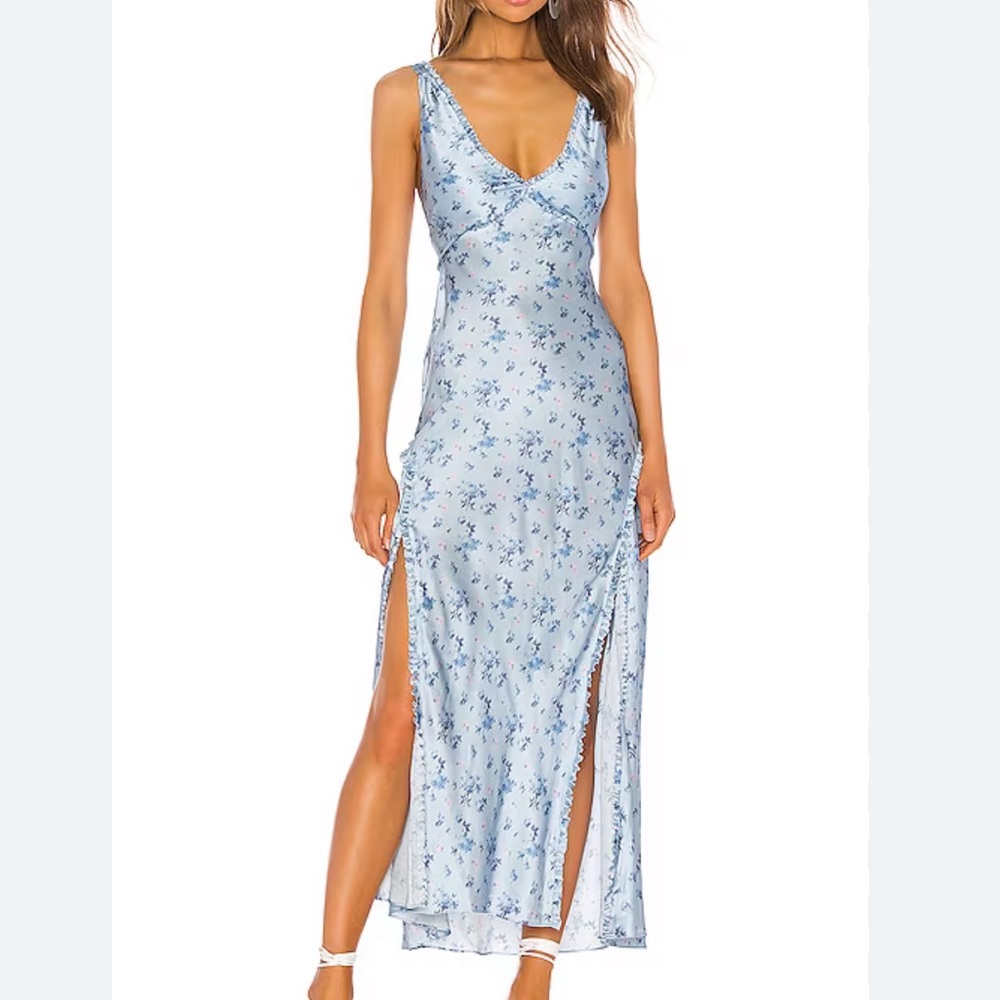 NWOT LoveShackFancy Kendall Silk Maxi Dress in Mystic Blue